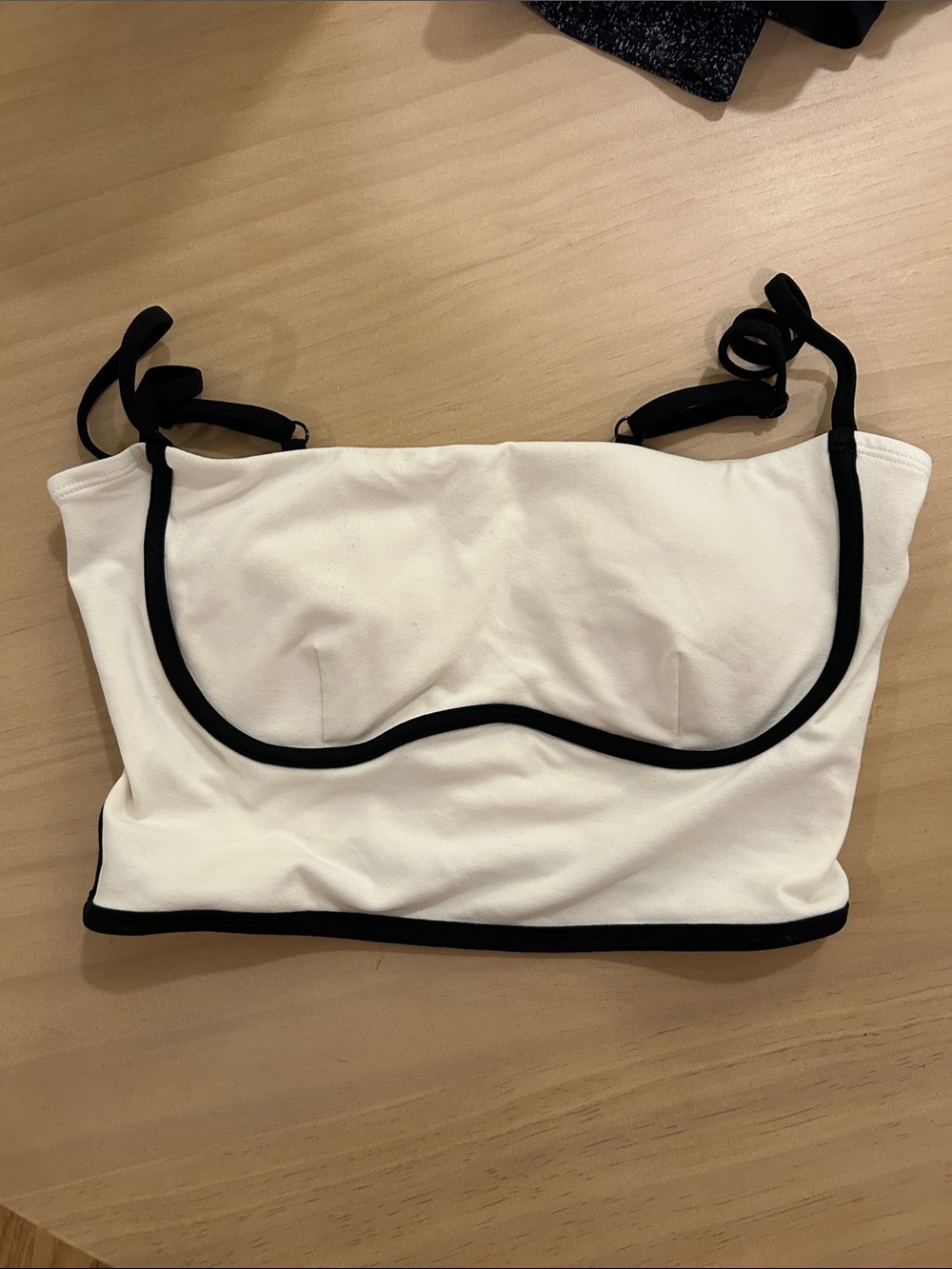 ALO Yoga White Bandeau Crop Top with Black Trim
